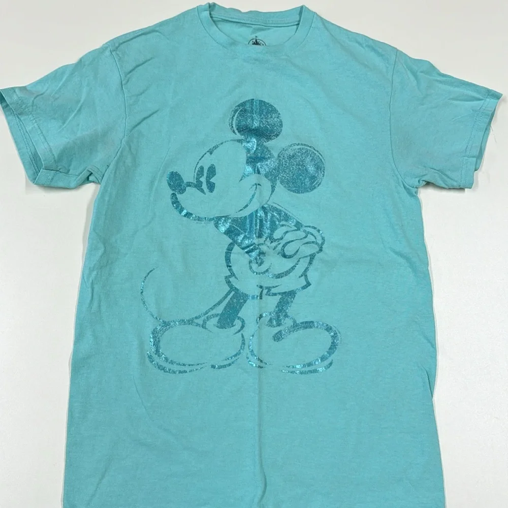 Disney Parka Teal Sparkly Mickey Mouse T-Shirt - Picture 2 of 3